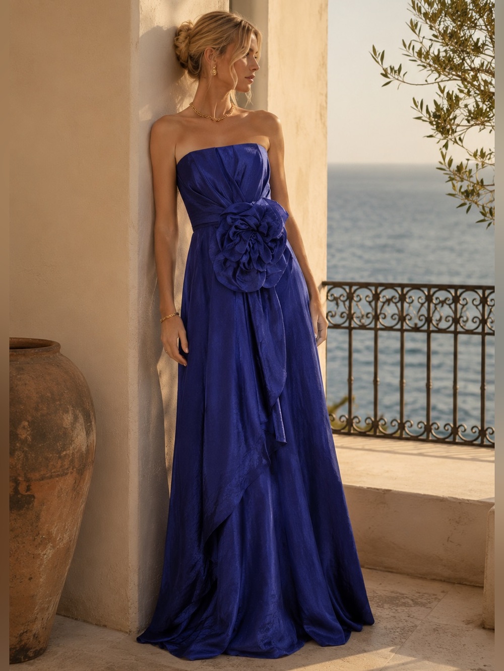 Muse by Marchesa Bluebell Rosette Strapless Textured Organza Dress Sz 2 NWT